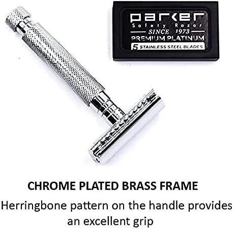 PARKER Safety Razor PARKER Safety Razor Men Parker 97R Traditional Short Handle Double Edge Safety Razor & 5 Parker Premium Razor Blades