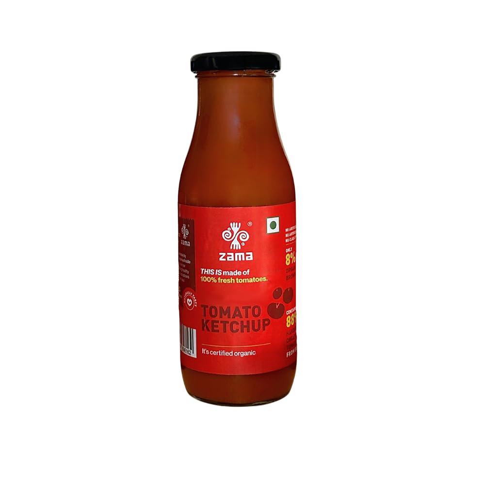 Zama Zama Organics Tomato Ketchup 300g Glass Bottle | Tomato Sauce | Organic ingredients | Organic Tomatoes | Tangy And Raw Flavour | Traditionally produced | No artificial Dyes and flavours