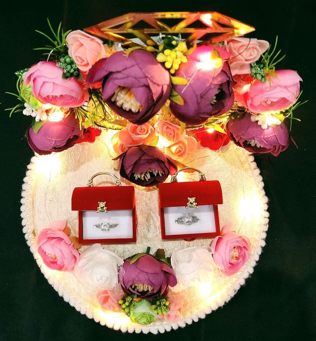 Unique Palette Unique Palette Engagement Ring Tray with Name | Ring Ceremony Decorative Thali | Ring Ceremony Ring Platter/Ring Ceremony Ring Plate