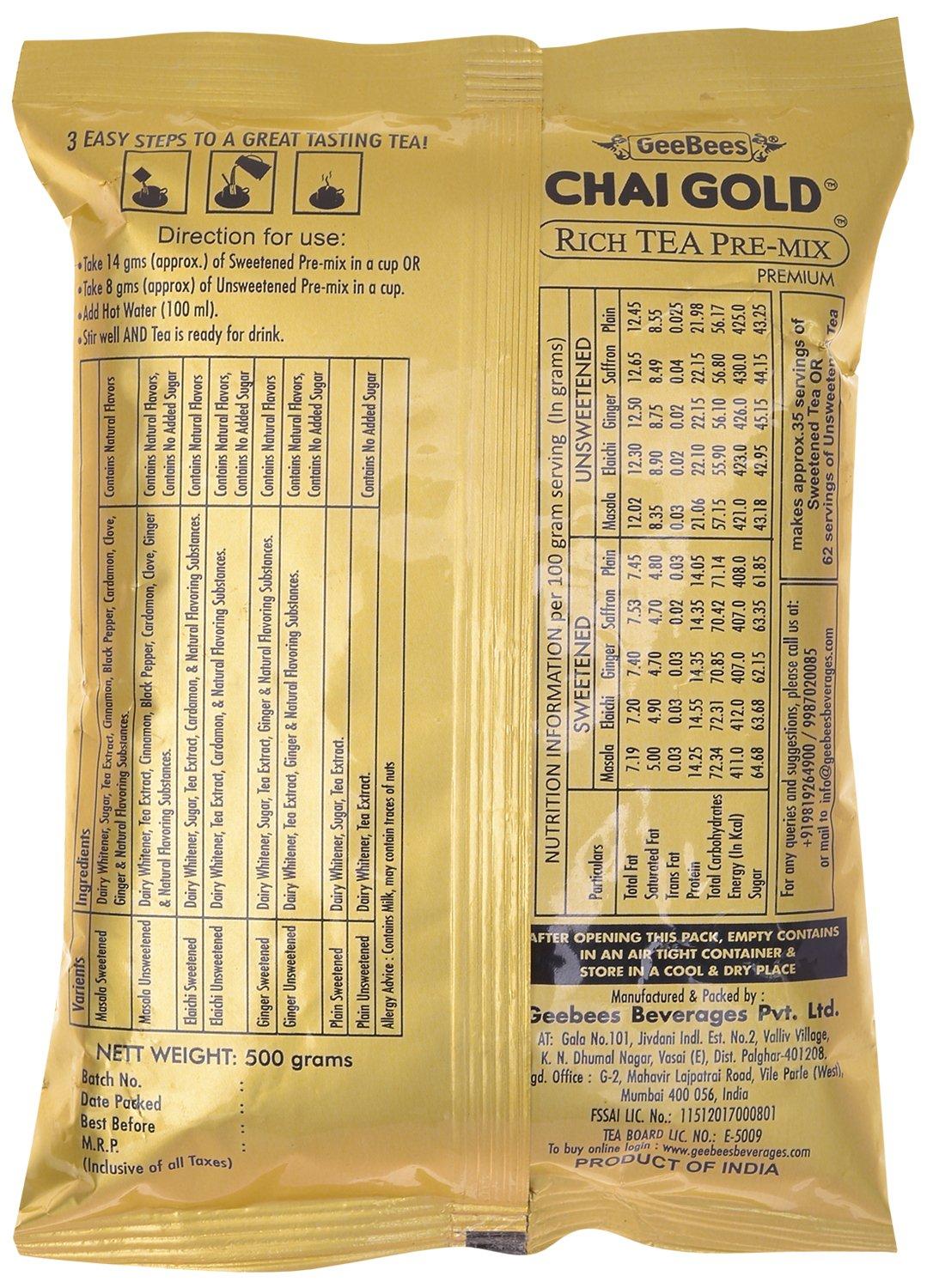GeeBees Chai Gold GeeBees Chai Gold Instant Premix Masala Tea Low Sugar, 500 g