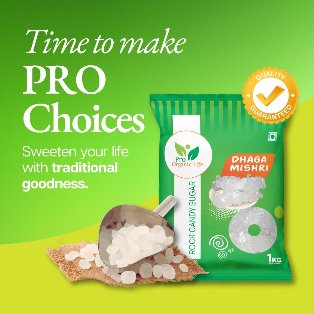 PRO ORGANIC LIFE Pro Organic Life Dhaga Mishri, Rock Sugar Mishri (crystal clear natural) 1 kg (PACK OF 8)