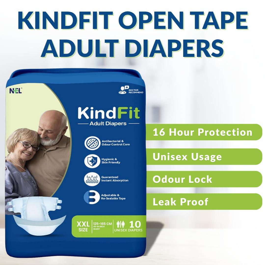 KINDFIT KINDFIT Open Tape Adult Diapers | Size : XXL - 30 Pieces | Pack of 3