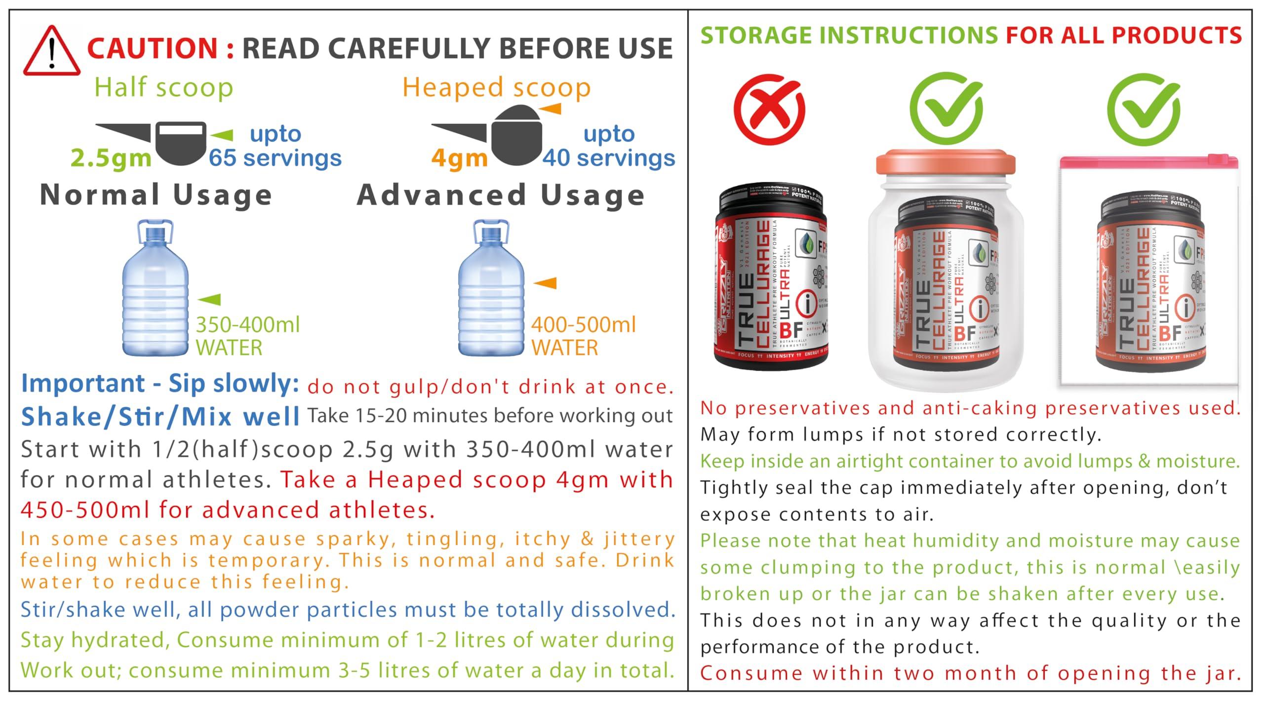 Grizzly Nutrition Grizzly Nutrition, True Cellurage, Pre Workout Powder, upto 65 Servings, citrulline, beta alanine, caffeine +13 performance boosters,160 grams (Watermelon Brasilia)