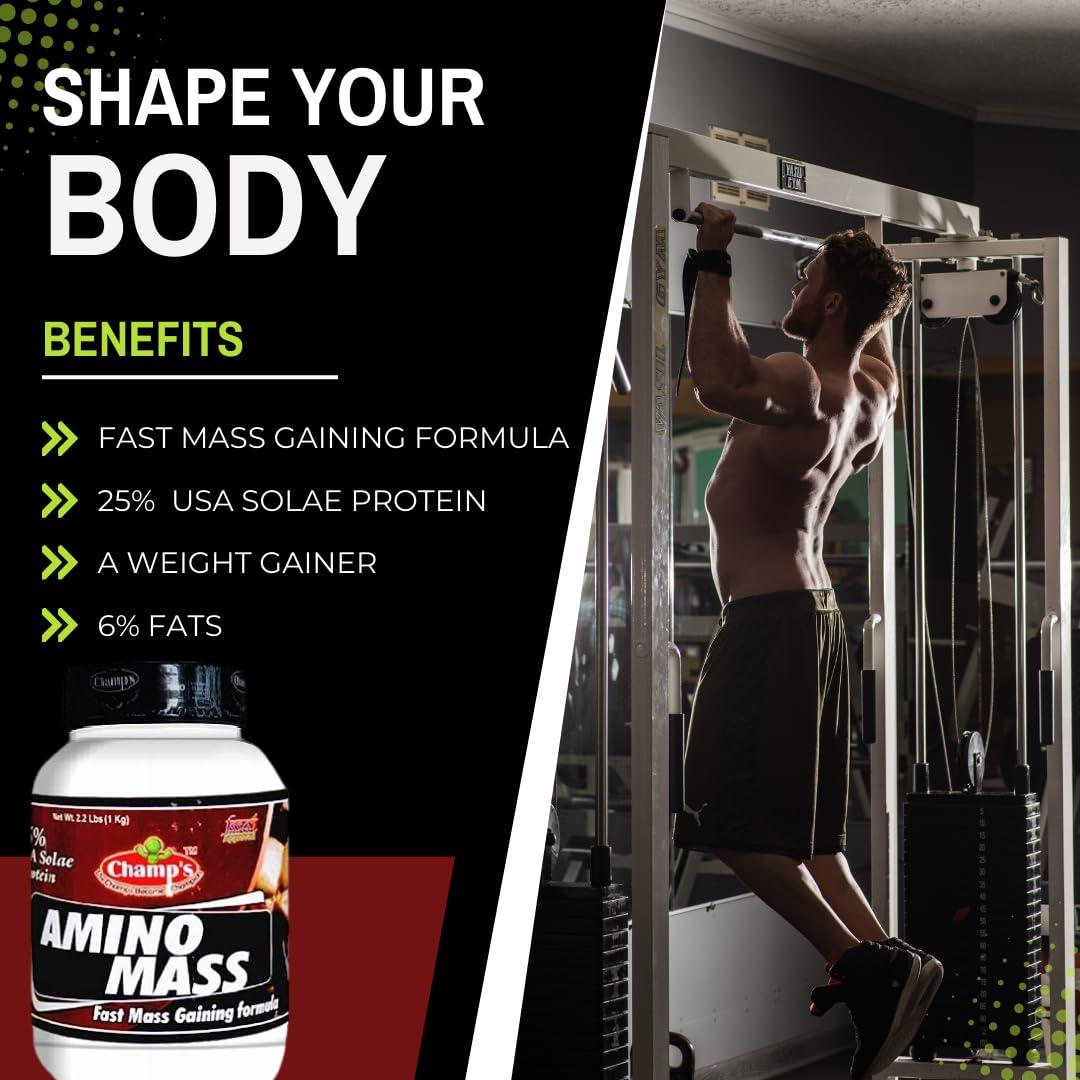 champ Champs Nutrition AMINO Mass Gainer Protein Powder Supplement with Dietary Fibre and Vitamin and Minerals (1KG)(Pack Of 1)
