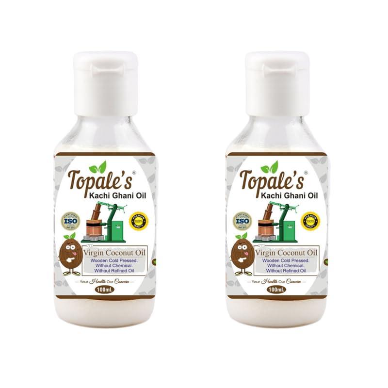 TOPALE\'S Topale\'s - Premium Wooden Cold Pressed natural Virgin Coconut Oil 100ml | Edible Grade, Organic, Pure And Great for Hair, skin and Cooking - PACK OF 2