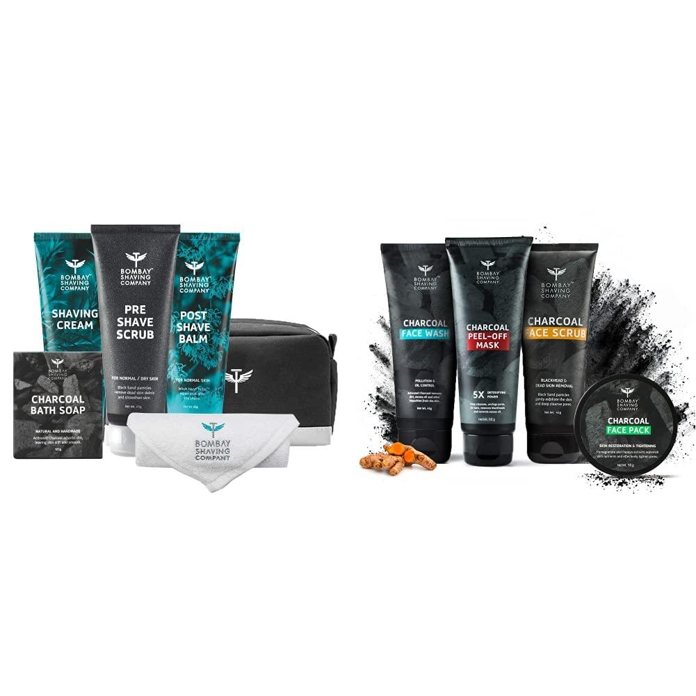 Bombay Shaving Company Bombay Shaving Company Premium Shaving Kit for Men | Pre shave scrub, Shaving Cream, Post Shave Balm, Charcoal Soap, Towel, Shaving Kit Bag | Made in India & Activated Charcoal Facial Kit
