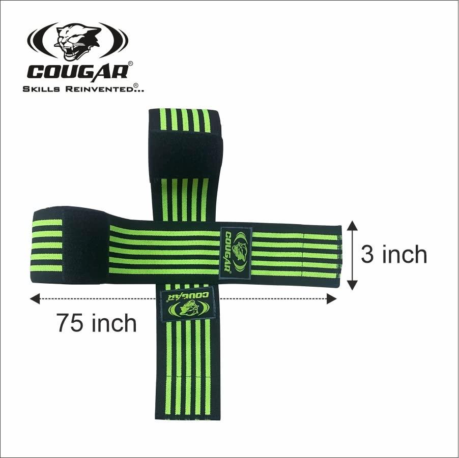 COUGAR COUGAR Knee Wrap (Pair) for Cross Training Gym Workout Weightlifting, Adjustable velcro closure for custom fit Knee Straps for Squats - for Men & Women- 75\"-Compression & Elastic Support.