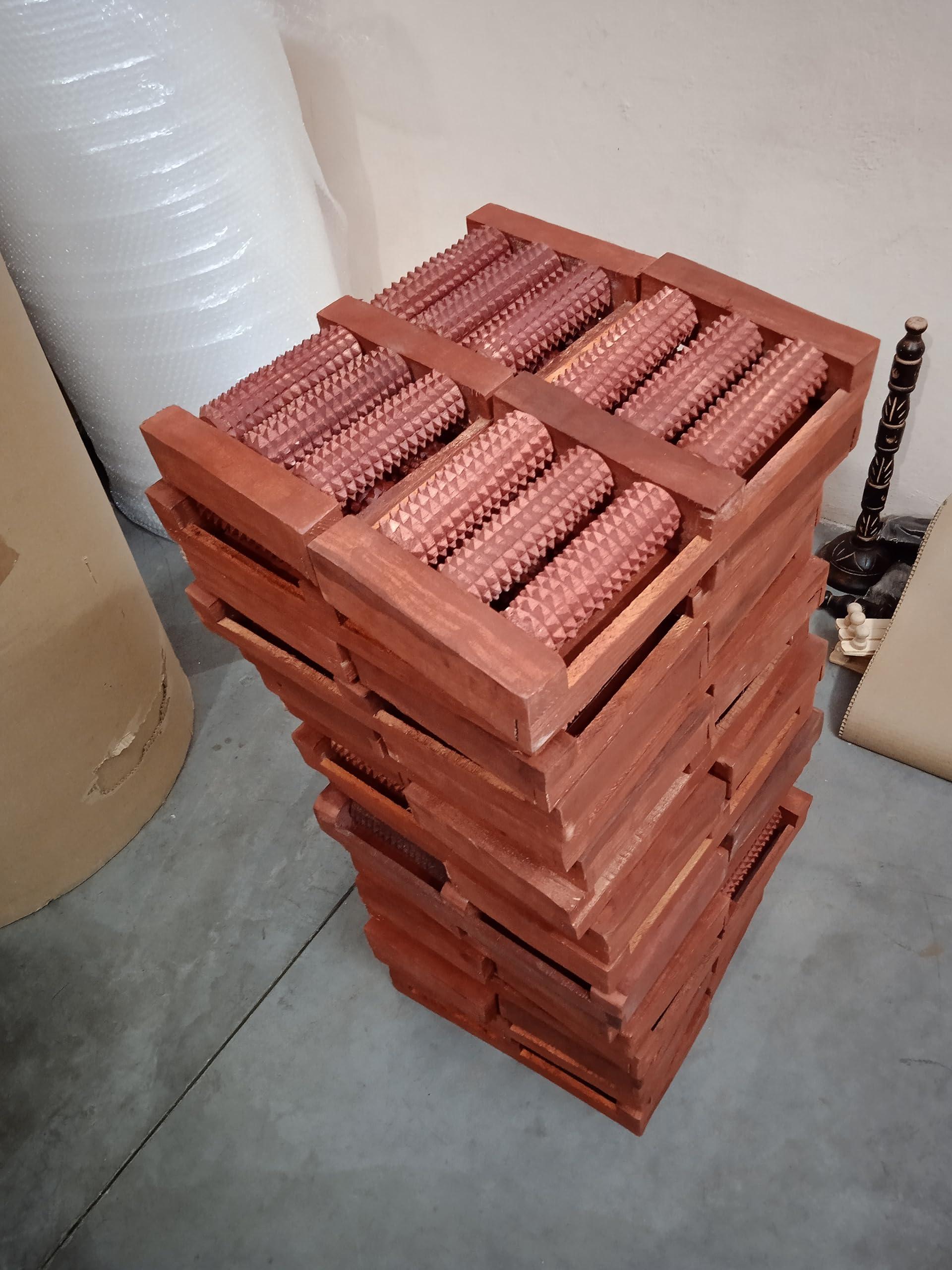 CraftsCollectionStore CraftsCollectionStore Crafts Collection Store Wooden Foot Massager Acupressure and Pain Relief 6 Roll/Feet Massager 6 Roller Stress Acupressure (Brown)