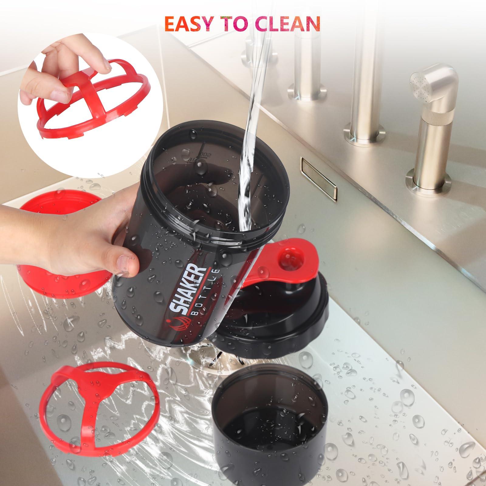 VECH VECH Shaker Bottle,16oz Shaker Cup,Protein Shaker Bottle with Storage & Shaker Ball,GYM Shaker Bottles for Protein Shakes,Sports Shake Mixer Bottle,100% Leak Proof,BPA Free,3 Layer (Red)