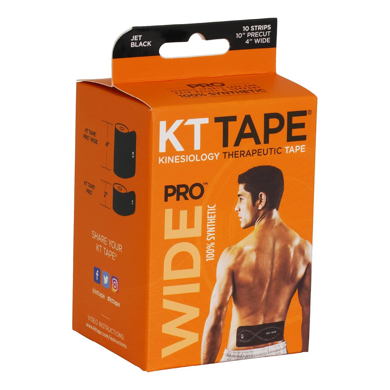 KT TAPE KT TAPE PRO WIDE Kinesiology Sports Tape, 10 Precut 10 Inch Strips, Double Width for Lower Back or Large Muscle Groups, 100% Synthetic, Water Resistant, Breathable
