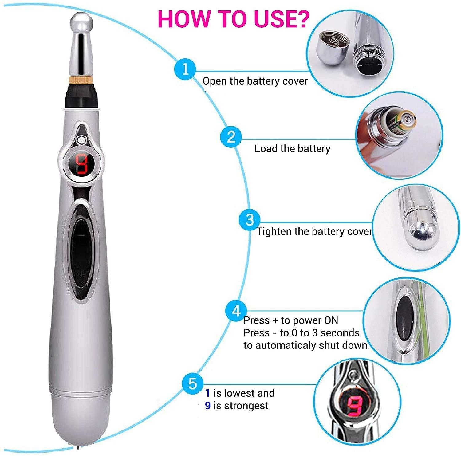 LRK Electronic Acupuncture Pen, Electric Meridians Laser Acupuncture Machine Magnet Therapy Instrument Meridian Energy Pen Massager Relief Pain Tools (Silver)