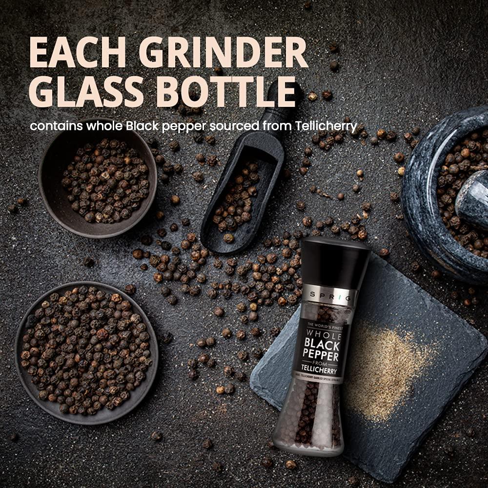S P R I G Sprig World’s Finest Black Pepper | Tellicherry Black Peppercorns | Black Pepper for Cooking,Seasoning & Finishing|No artificial flavors or colours |100% Natural |High Grade Pepper Grinder Mill,100g