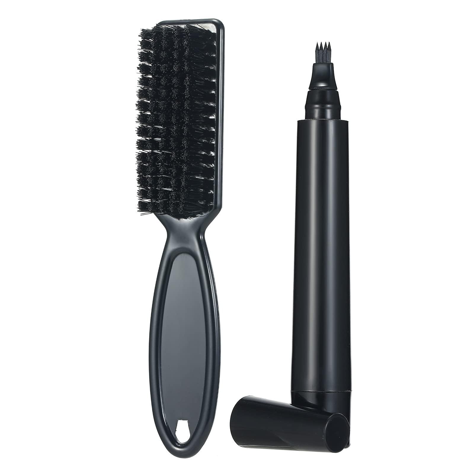 POOWE Beard Filler Pen & Beard Brush Male Mustache Shape Repair Effective Enhance Facial Hair Waterproof & SWEA roof Beard Pen Kit for Man(Black)-POOWE