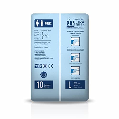 IGIENE IGIENE Adult Diapers With Aloevera Gel Sheet (Large ,Pack of 1, 1Pack =10 Diapers)