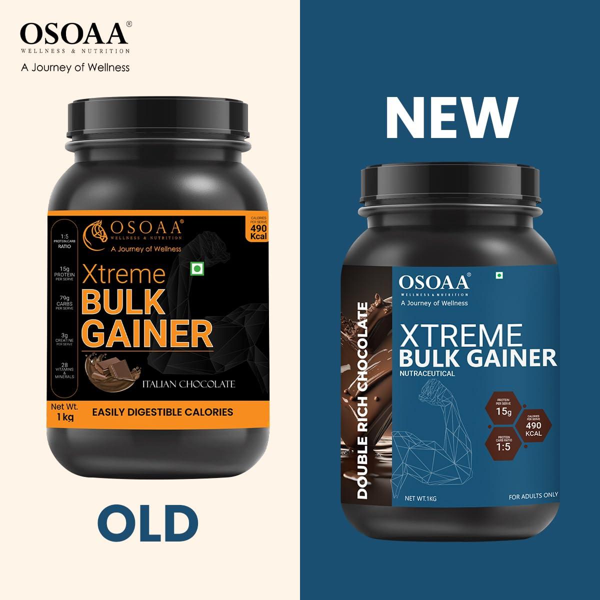 OSOAA OSOAA Bulk Mass Gainer 3Kg | (Italian Chocolate) | 15g Protein |490 Calories | Added 3g Creatine | with Digestive Enzymes | 28 Added Vitamins | For Both Men & Women