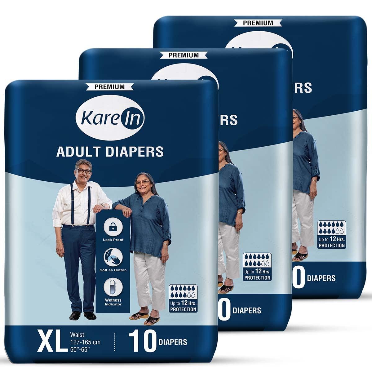 Kare In KareIn Premium Adult Diapers, Extra Large, Waist Size 127-165 Cm (50\"-65\"), 30 Count, Tape Style, Unisex, High Absorbency, Leak Proof, Wetness Indicator, Pack of 3
