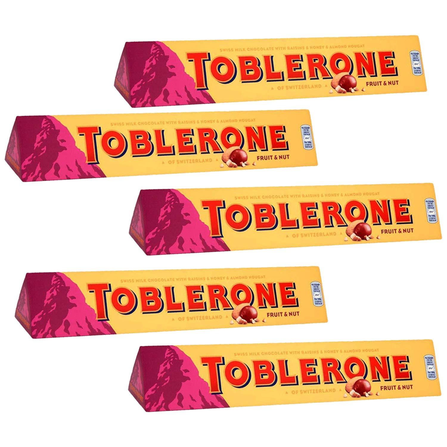 Toblerone Toblerone of Switzerland Fruit & Nut with Raisins, Honey and Almond Chocolate Bar - 5 X 100 Gm, 500 Gm