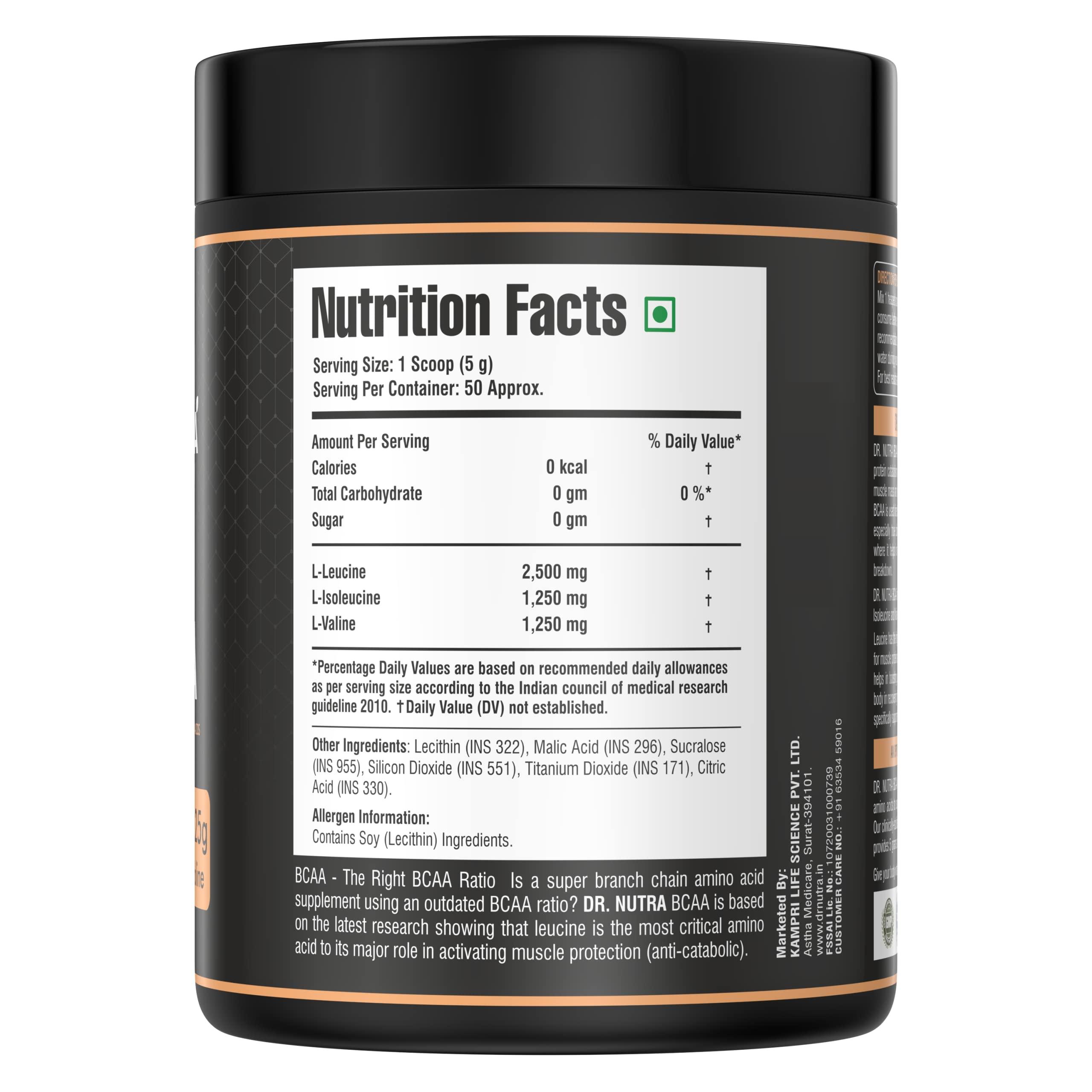 Dr.NUTRA Dr.NUTRA BCAA 2:1:1 Vegan BCAA Powder, 5 Grams of Amino Acids, Caffeine Free, Pure Powder Pre-Post Workout (Green Tea)