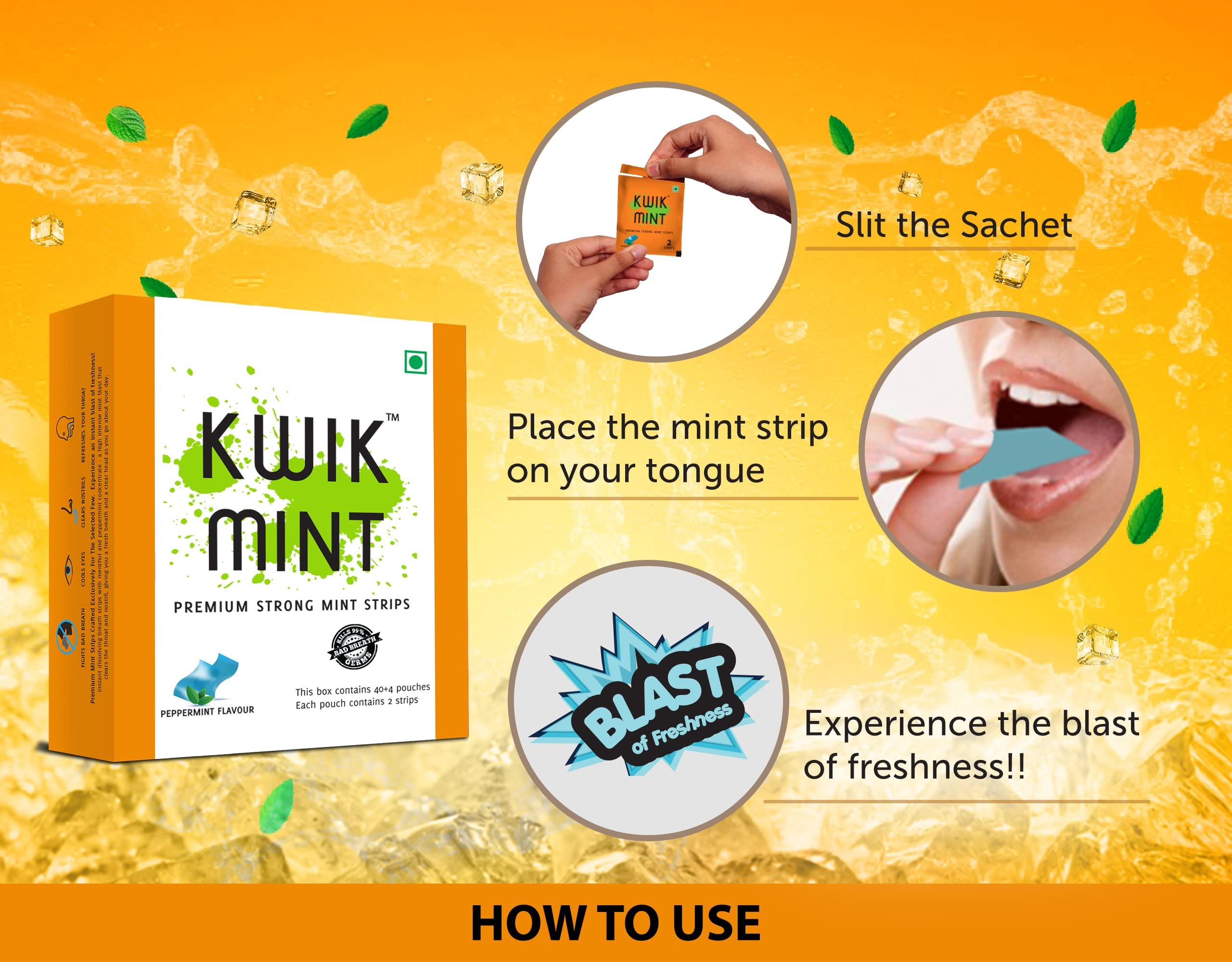 Kwik Mint Kwikmint Premium Strong, Instant mouth freshener dissolving strips for oral care  Pack of 4 (352 Strips)