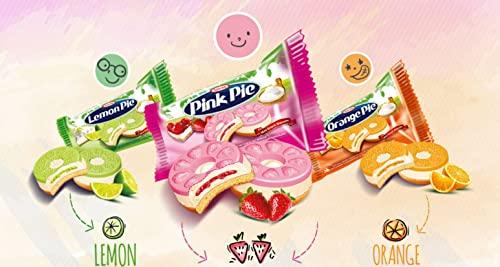 Generic Tayas Pink Pie New Mini Snack Biscuits With Strawberry Flavoured Cream Filling and White Compound Chocolate King Size 1 kg