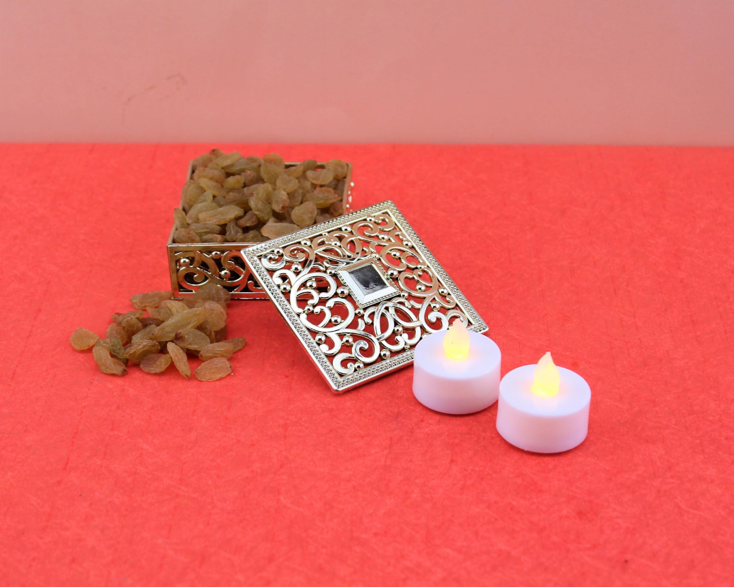 SFU E Com SFU E Com Dry Fruit Gift Hamper With Golden Box And Raisin, 2Pcs. LED Diya | Ideal for Rakhi, Diwali and Festive Gifting | Dry Fruit Hamper For Corporate Gifts, Family, Friends, New year | 077
