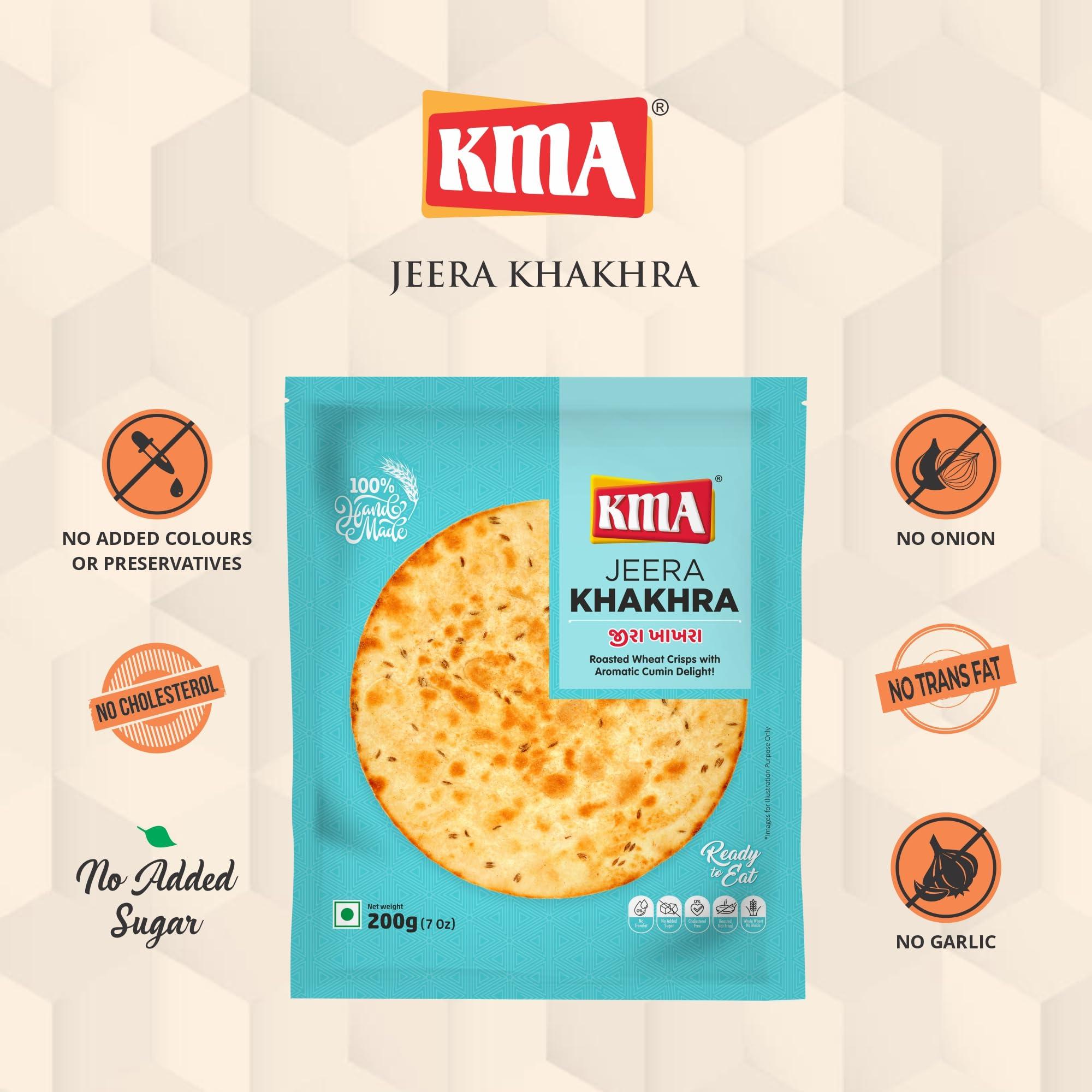 KMA KMA Gujarati Khakhra Combo 800g (4 packs * 200g each)  2 Jeera Khakhra , 2 Bajri Dhebra (Millets) Khakhra - Handmade Roasted Fresh Snacks , Ready to Eat Indian Whole Wheat Delight , Crispy & Nutritious with Authentic Taste , Healthy Diet , Low Calori