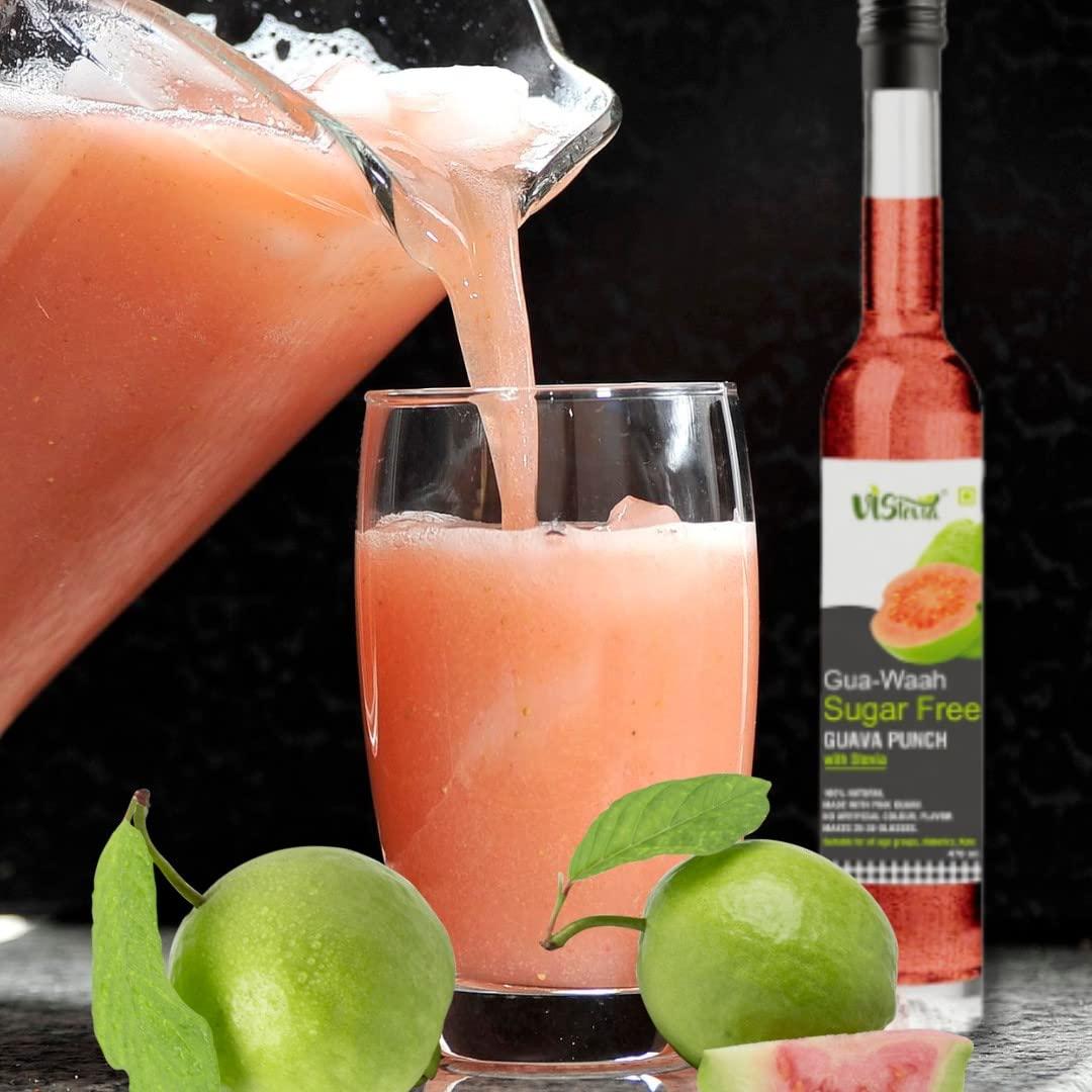 VISTEVIA VIStevia Gua-Waah! Sugar-free Guava Punch Syrup, Diabetic And Keto Friendly - Sweetened Naturally With Stevia, Made With Real Pink Guava Pulp Not Flavour And Colour - Pack Of 1 (470ML) Serves 25-30 Glasses