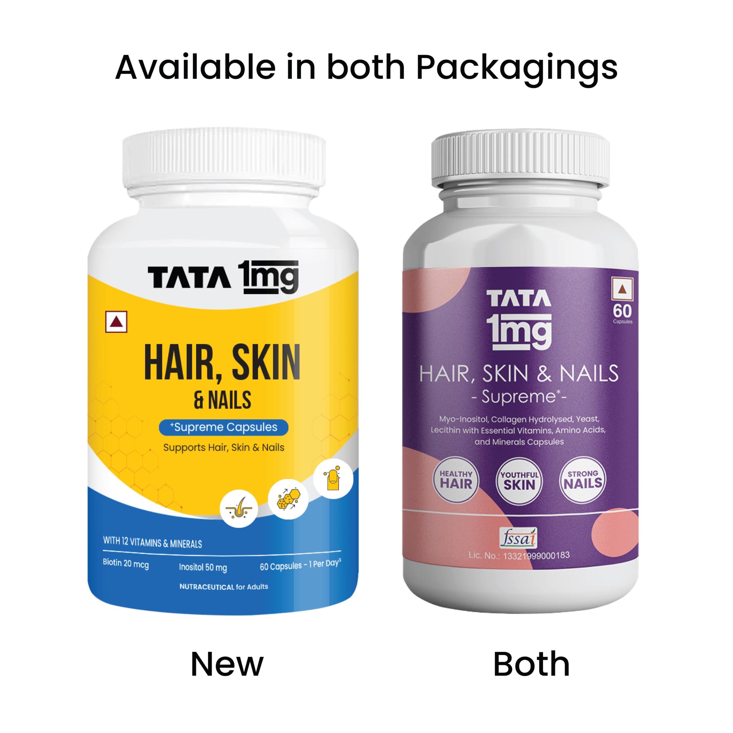 TATA 1MG Tata 1mg Hair, Skin & Nails Supreme Biotin Capsule with Collagen, Zinc, Iron and Vitamin B, For Men & Women, Pack of 60