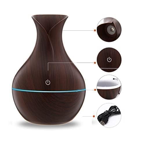 DALPHA DALPHA Wood Grain Vase Style Aroma Diffuser Ultrasonic Cool Mist Big Pot Wooden Humidifier with LED Lights (Multicolor)