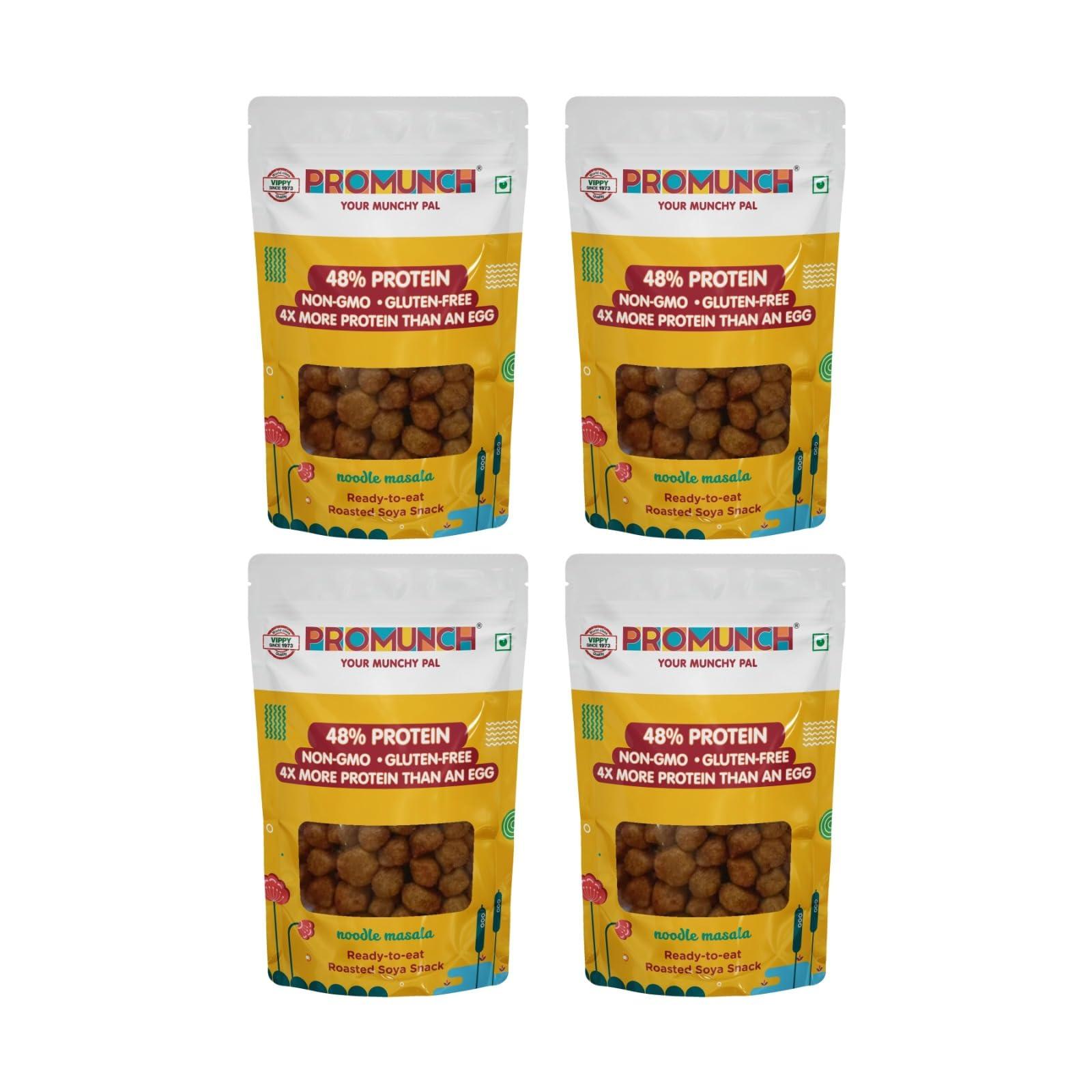 PROMUNCH PROMUNCH Roasted Soya Snack | High-Protein | Healthy | Gluten-Free | Travel Pack (Noodle Masala) Pack of 4, 30 gram each