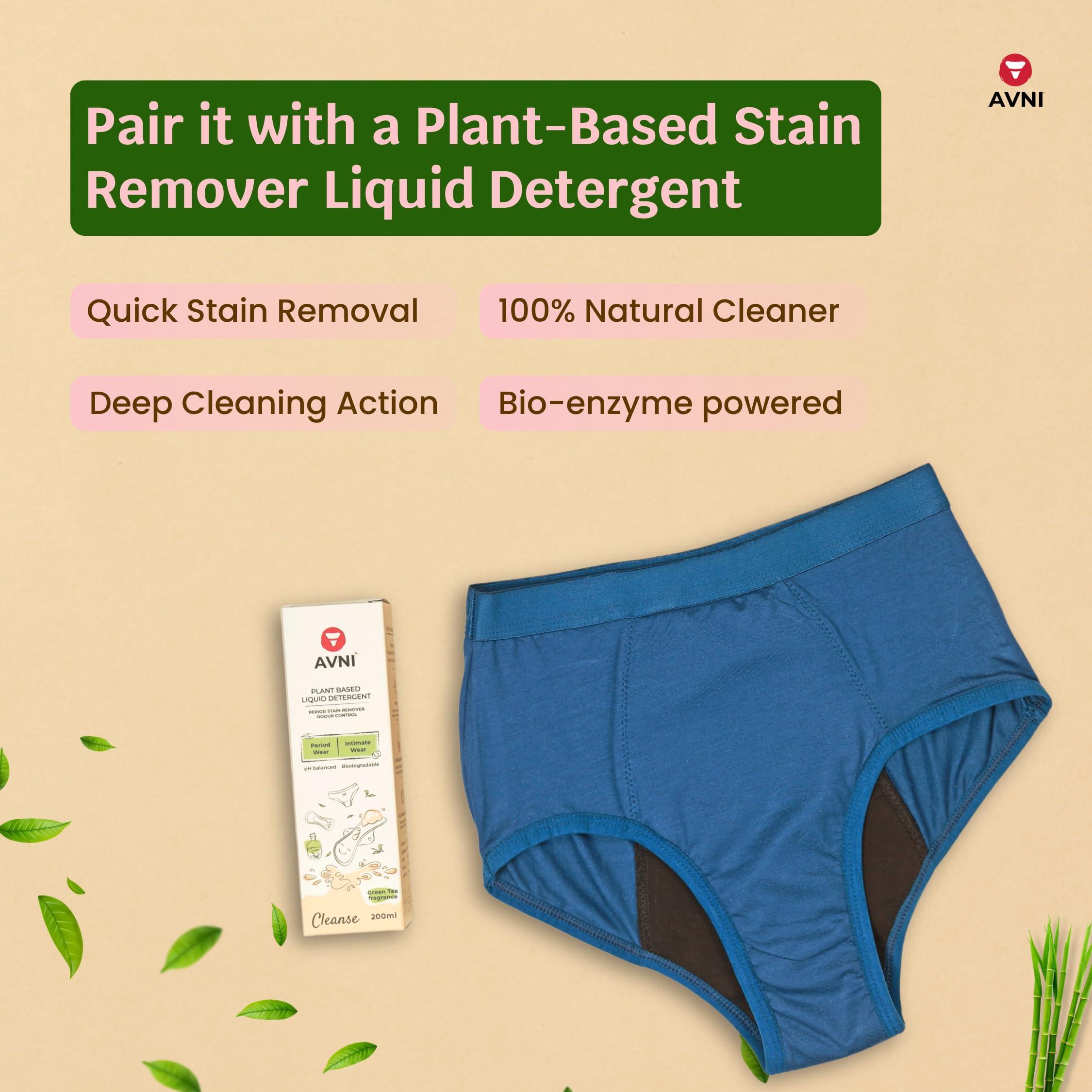 Avni Avni - Washable Period Panty | 2XL Panty + 200ml Liquid Detergent | Breathable Bamboo Fabric | Medium to Heavy Flow | Protection up to 10 hrs | High Waist for Women | Reusable for 2 yrs