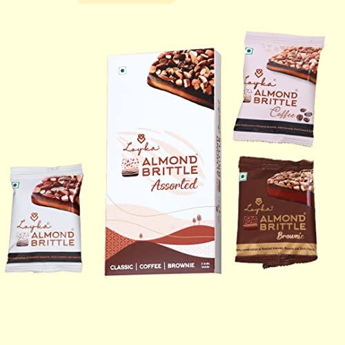 LOYKA Loyka Almond Brittle Assorted Choco Box - 3 pcs | Morning-evening snack pack | Choco & Nut Dryfruit Delicacy | Roasted California Almonds (45%), Dark Choco & Salted Caramel | Travel-friendly