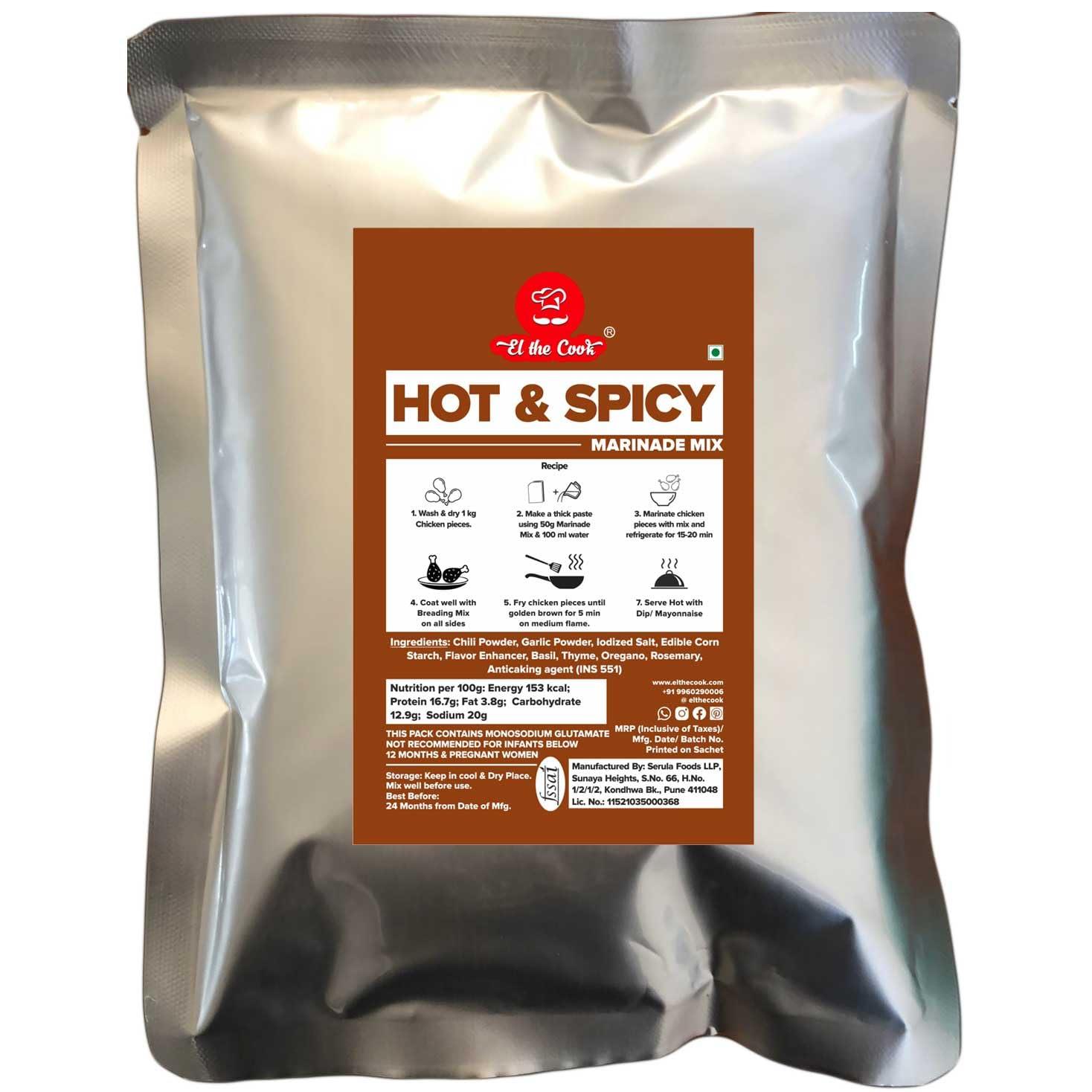 EL The Cook EL The Cook Hot & spicy Marinade Mix | Premium Seasoning Powder Masala | Marinate to make fried Chicken, Popcorn paneer, fish fingers | Easy to use, 100% Veg, 1 KG