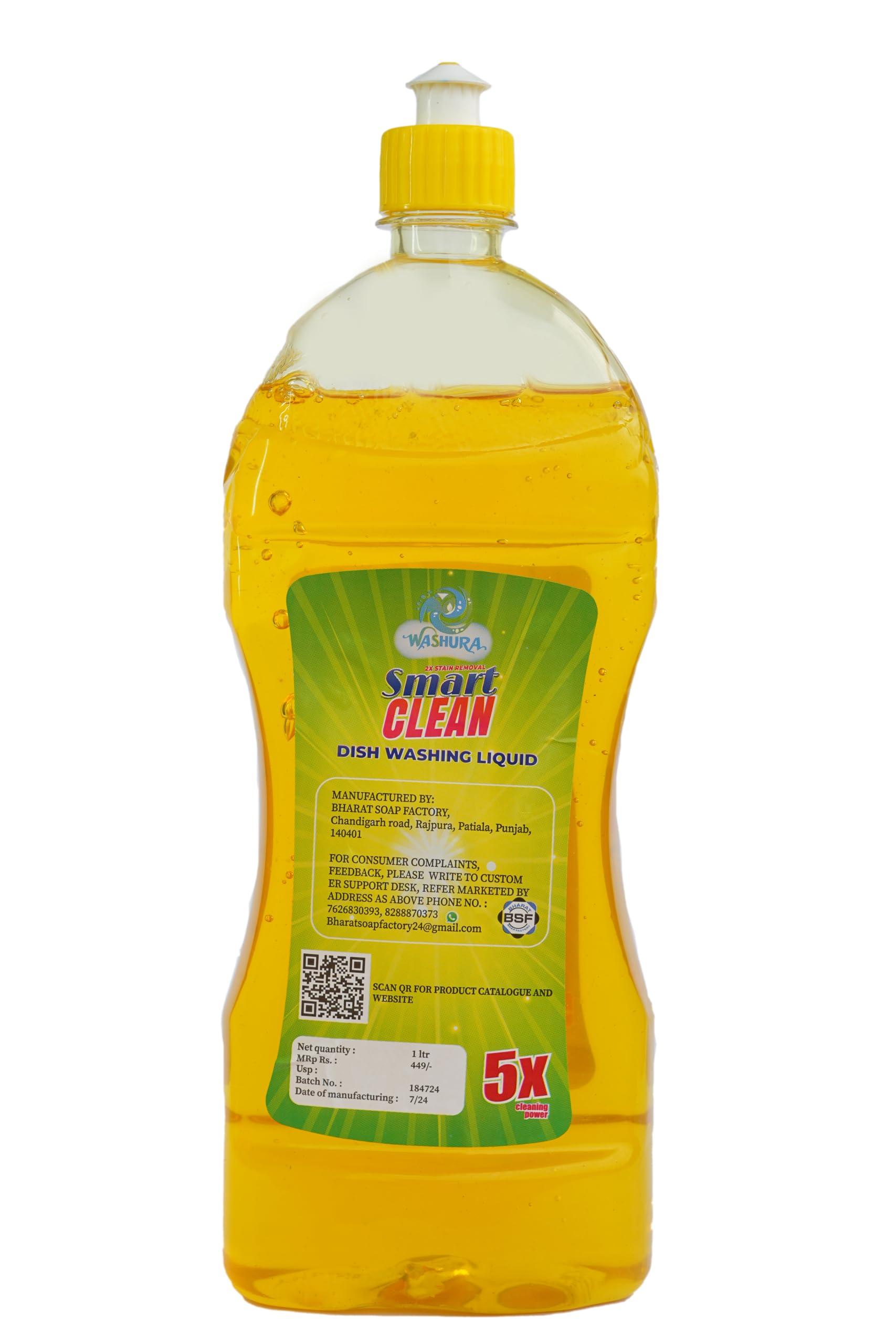 WASHURA WASHURA Dishwash Liquid Lemon Gel 1 liter, With Lemon Fragrance, Leaves No Residue, Grease Cleaner For All Utensils
