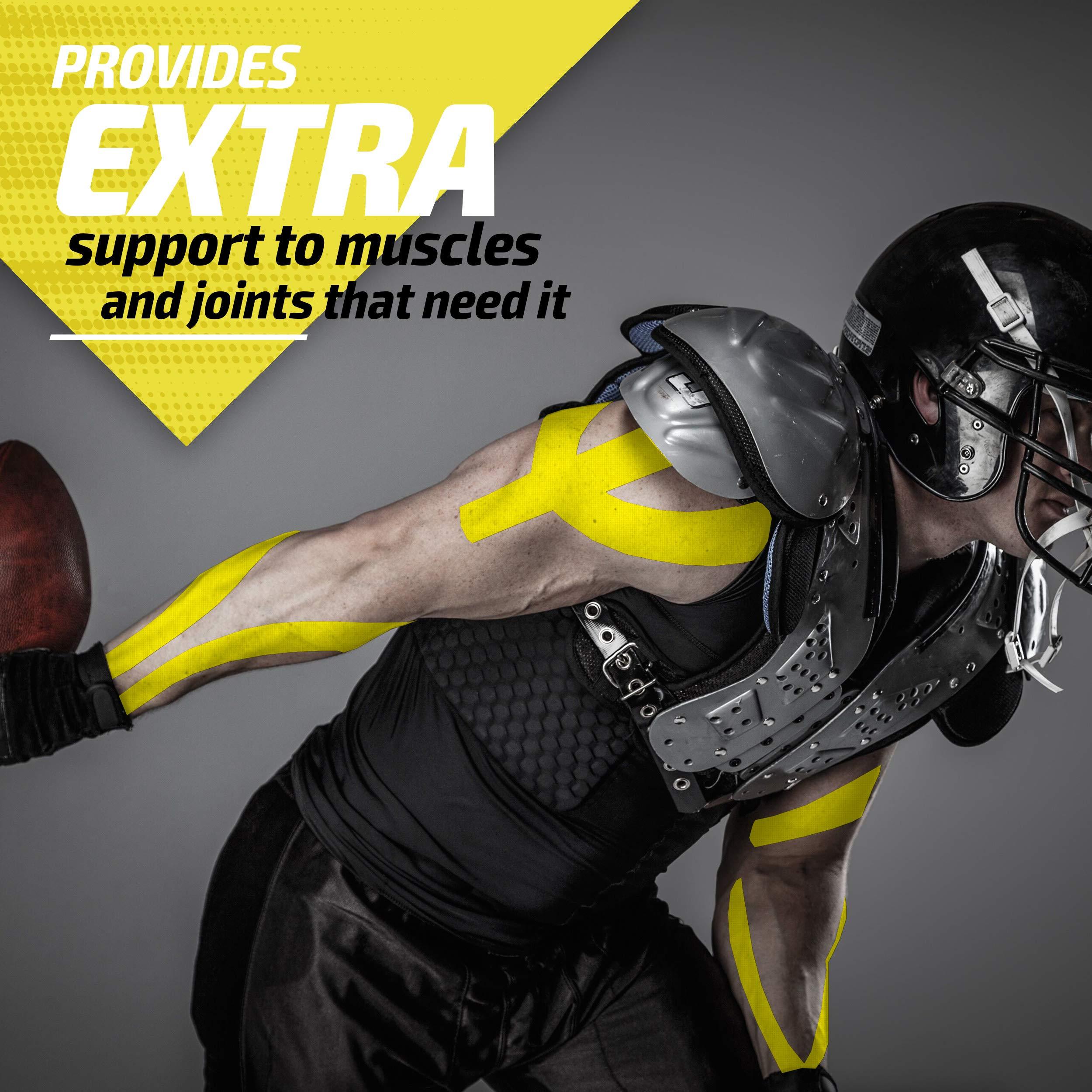 Physix Gear Sport Physix Gear Sport Kinesiology Tape - Free Illustrated E-Guide - 16ft Uncut Roll - Best Pain Relief Adhesive for Muscles, Shin Splints Knee & Shoulder - 24/7 Waterproof Therapeutic Aid (1PK YEL)