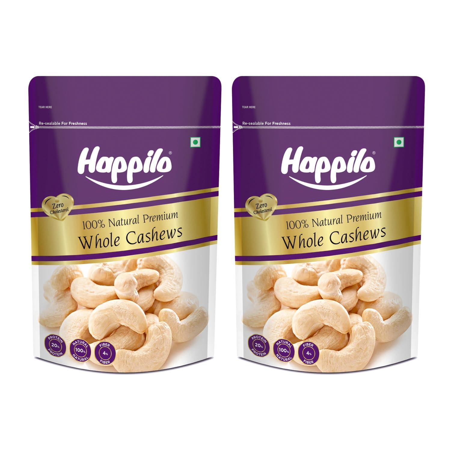 Happilo Happilo 100% Natural Premium Whole Cashews, 200 g, Pack of 2