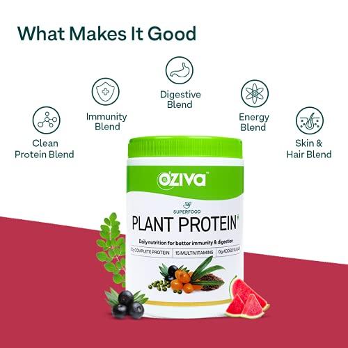 OZiva OZiva Superfood Plant Protein Powder, for Men & Women, Melon 500g (20g of Complete Vegan Protein Powder with Essential Vitamins & Minerals) for Boosting Immunity, Energy & Better Digestion
