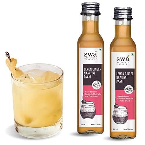 Swa Artisanal Syrups Swa Artisanal Syrups - Lemon Ginger Naariyal Paani, 100% Natural, Combo Pack of 2 Makes 24-30 Drinks, Syrup for Cocktails / Mocktails / Specialty Coffee (250ml x 2)