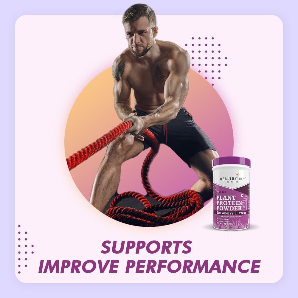 HealthyHey Nutrition HealthyHey Nutrition Plant Protein Powder, Vegan Protein, Low Net Carbs, Non Dairy, Gluten Free, Lactose Free, No Sugar Added, Soy Free, Non-GMO (Strawberry, 1Kg)