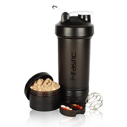FITASTIC Fitastic ProMax Shaker Bottle 500ml with Extra Storage Compartment 100% Leakproof Guarantee, Ideal for Protein for Gym(Pack of 1, Black, Plastic)