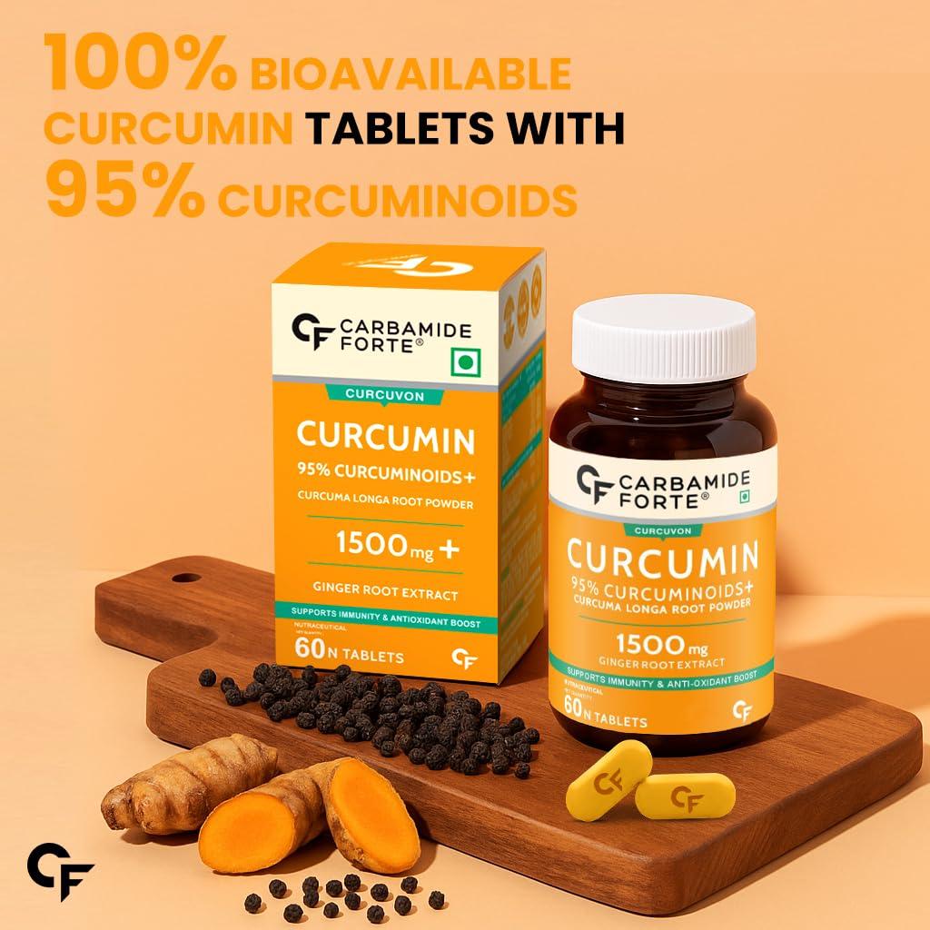 Carbamide Forte Carbamide Forte Curcumin with Piperine Tablets with 95% Curcuminoids | Immunity Boosters Tablet for Adults with Curcuma Longa, Turmeric Powder & Ginger 60 Veg Tablets (Pack of 2)