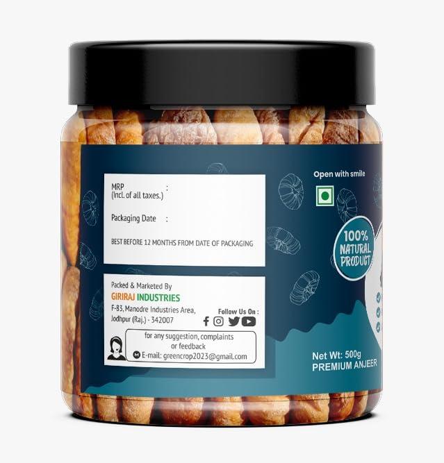 GREEN CROP GREEN CROP Afghani Anjeer | Dried Figs | Natural, Rich in Iron, Fibre & Vitamins Fig/Afghanistan Anjir Dry Fruit 500 gm Jar Pack (Pack Of 2)