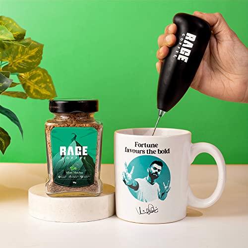 RAGE COFFEE Rage Coffee Combo - Instant Coffee with Free Frother And Mug | Mint Mocha Flavoured Coffee - 50 gms | Creamy, Frothy Coffee At Home | Made With 100% Arabica Coffee Beans