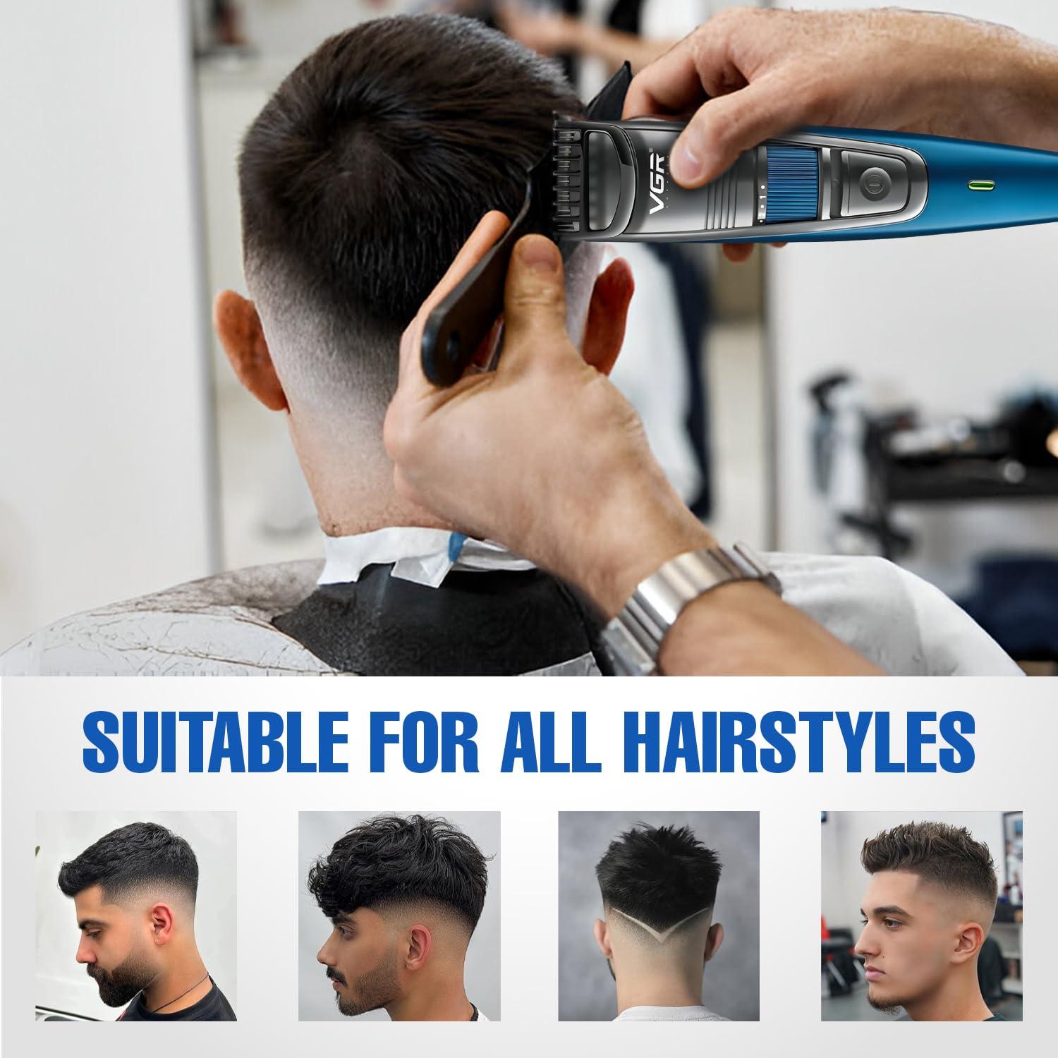 VGR VGR V-052 Professional Hair Trimmer for men  Adjustable Length Settings (0.5-10mm), USB Rechargeable, Cord/Cordless Operation, Washable Head, Includes Guide Comb & Cleaning Accessories (Blue)