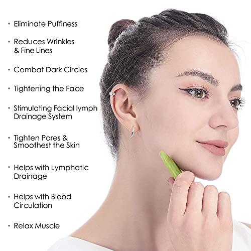 KILO COOL HVAC Jade Roller and Gua Sha Set for Beautiful Skin Detox - Facial Body Eyes Neck Massager Tool Reduce Wrinkles Aging - Original Natural Jade Stone