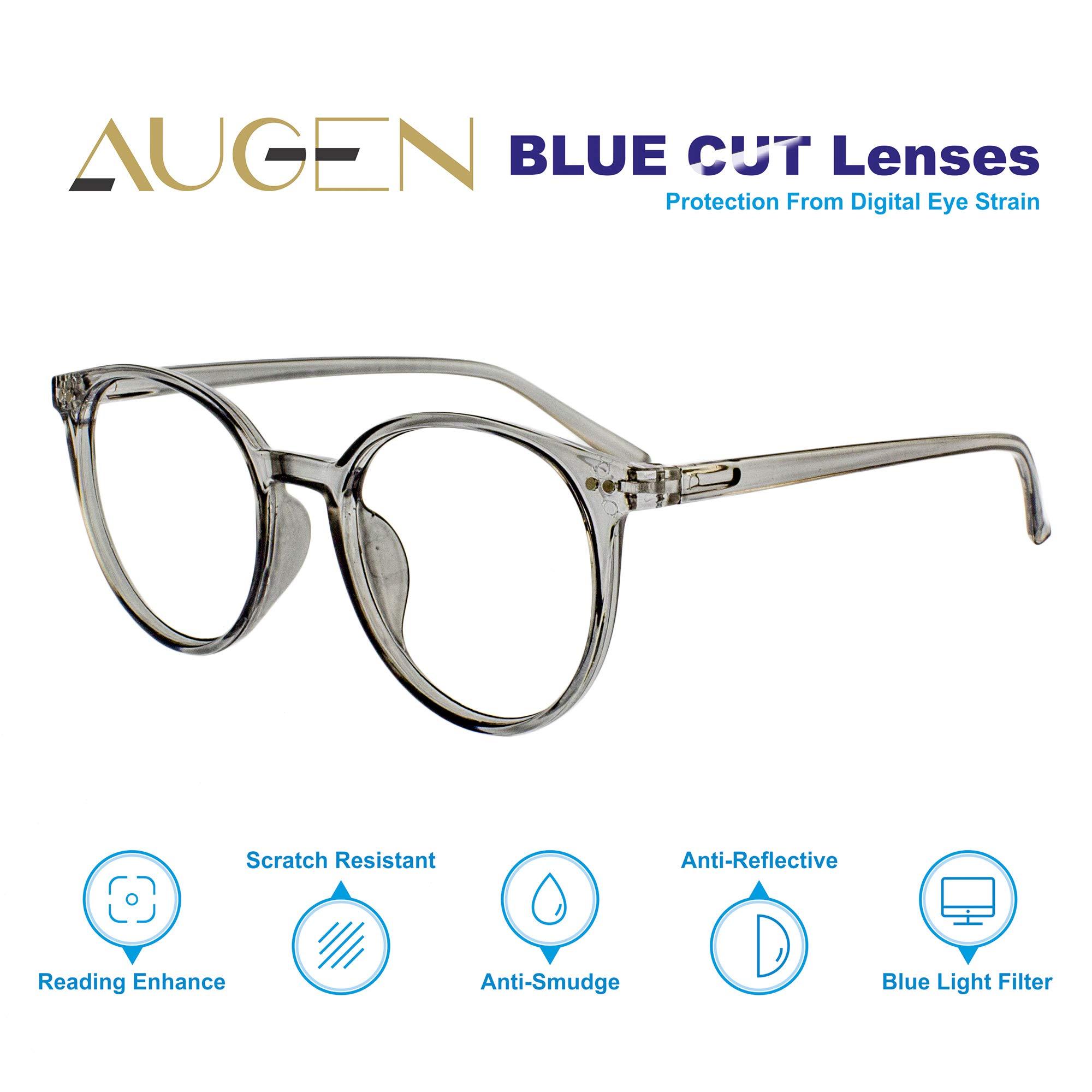AUGEN AUGEN By Visions India Unisex Spectacles With Blue Cut Lenses & Anti-Glare Coating Which Protects Eyes From Blue Light From Computer, Moble, Tablets, Laptop (Zero Power) (118 Grey)