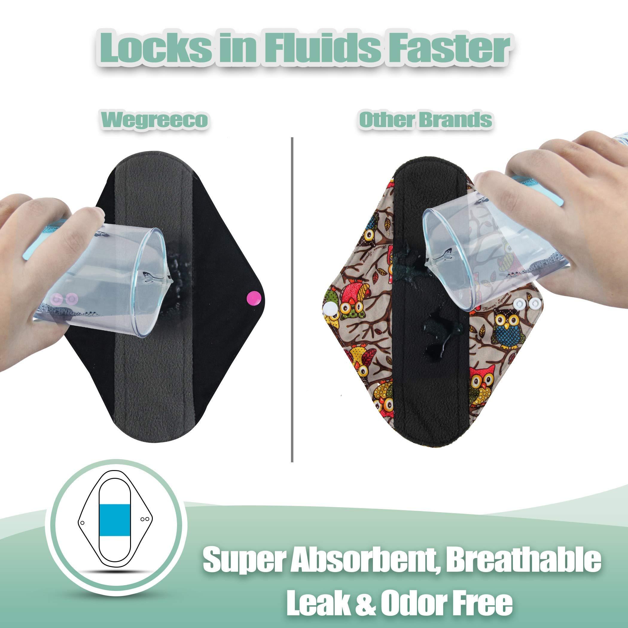 wegreeco Wegreeco Bamboo Reusable Sanitary Pads (Stylish Pattern) - Cloth Sanitary Pads | Light Incontinence Pads | Reusable Menstrual Pads - 6 Pack Pads, 1 Cloth Mini Wet Bag (Small, Flower 02)