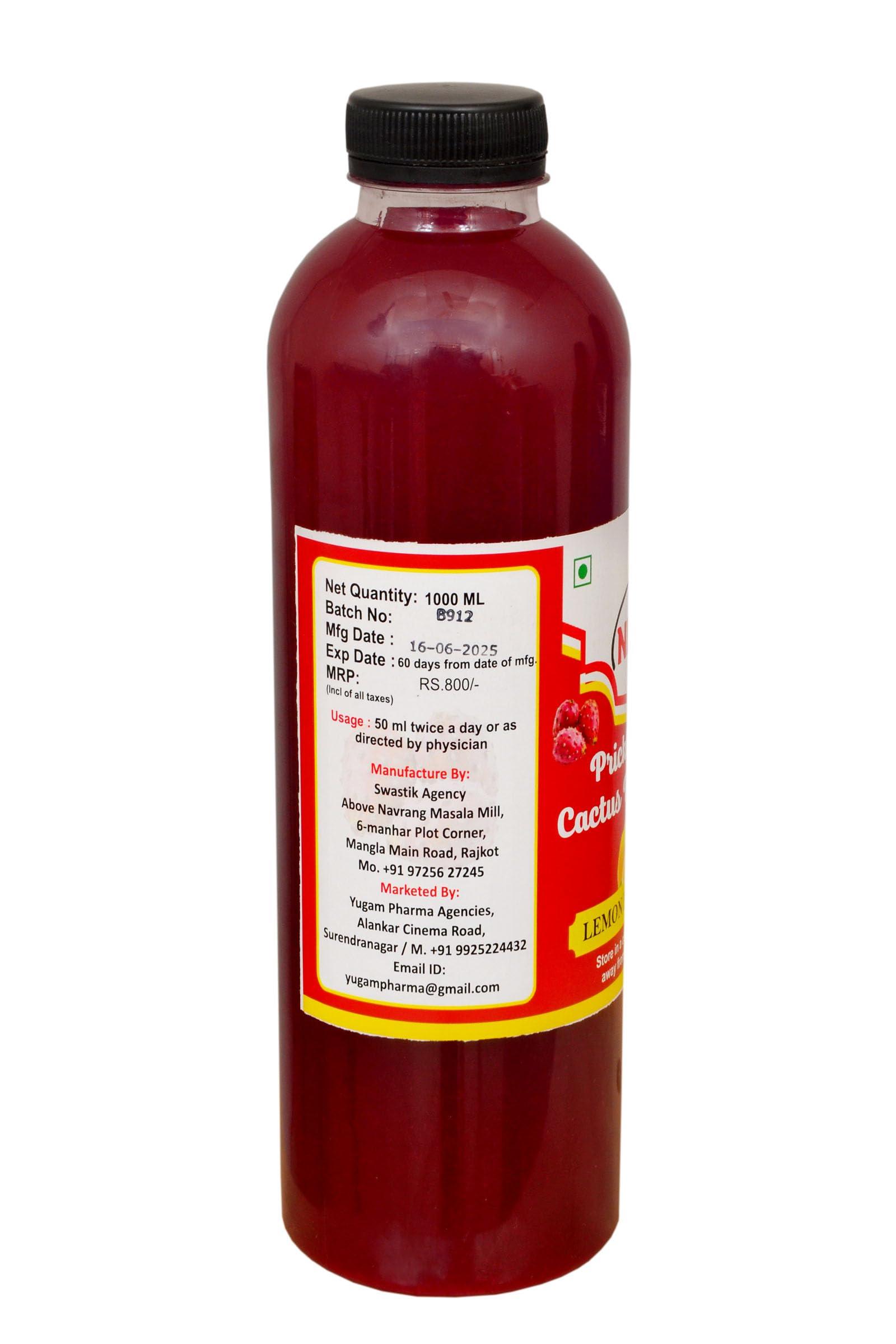 NEMI Prickly Pear findla fruit Cactus juice sugar free 1000ml vitamin c red colour Pack of 2 (1Ltr+1Ltr)
