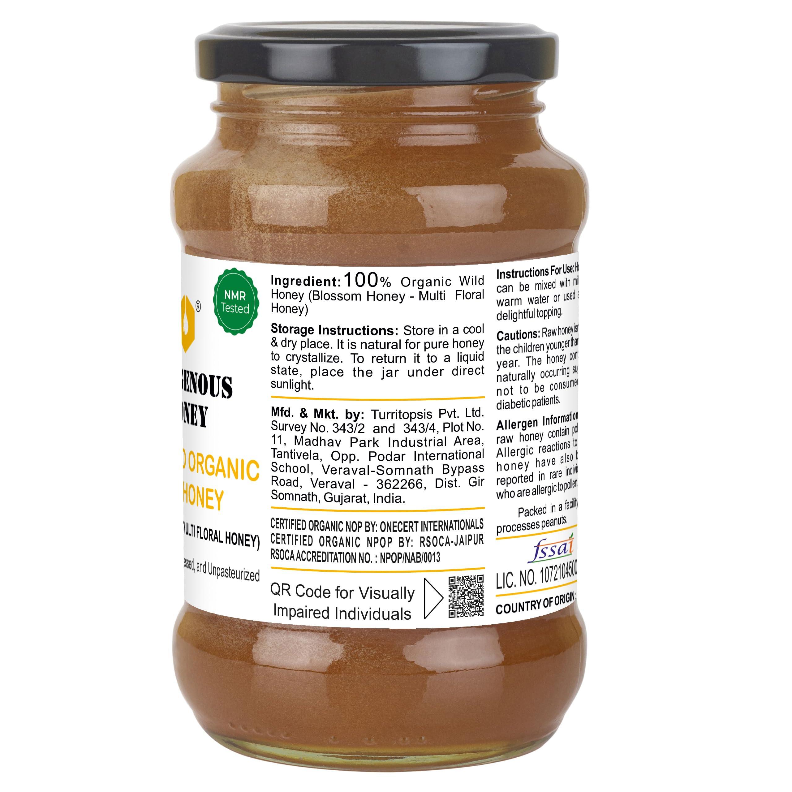 INDIGENOUS HONEY INDIGENOUS HONEY Raw Organic Honey Unprocessed Unfiltered Unpasteurized Pure Natural Original Honey - 530 Grams Glass Jar (Pack of 2)
