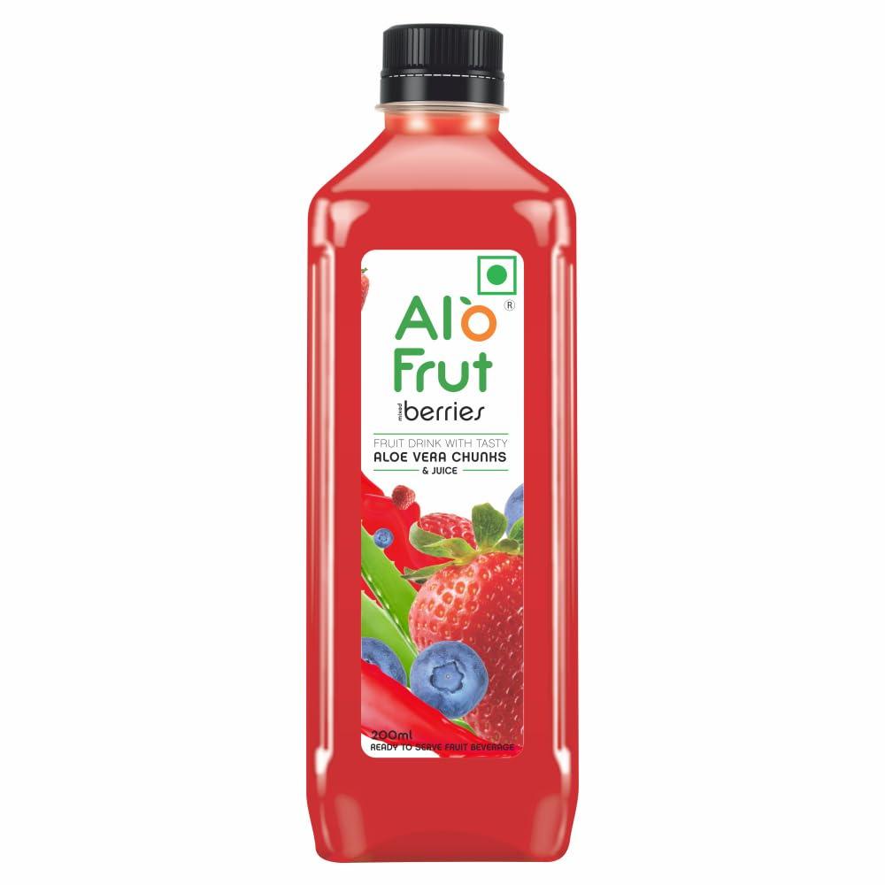 ALO FRUT Alo Frut Berries Aloevera Chunks & Juice 200ml(Pack of 48) - 1 Case | Fruit Juice Mai Aloevera Chunks | Healthy Hai Isme Aloevera Hai | Ready To Serve Drink